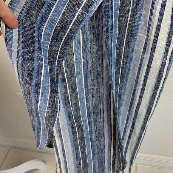 Anthropologie DREW linen Emerson striped strapless pull on split leg jumpsuit - Picture 7 of 12